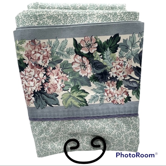 Vintage LAURA ASHLEY Ashbourne Twin Flat Sheet Green Floral Cottagecore - Picture 6 of 7